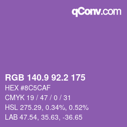 カラーコード: RGB 140.9 92.2 175 | qconv.com