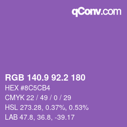 カラーコード: RGB 140.9 92.2 180 | qconv.com