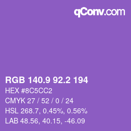 カラーコード: RGB 140.9 92.2 194 | qconv.com