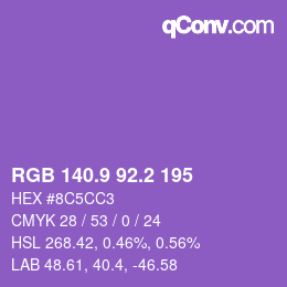 カラーコード: RGB 140.9 92.2 195 | qconv.com