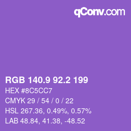 カラーコード: RGB 140.9 92.2 199 | qconv.com
