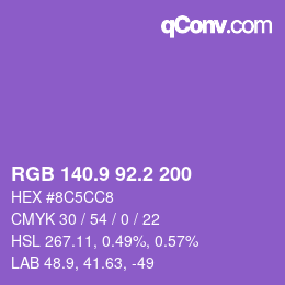 カラーコード: RGB 140.9 92.2 200 | qconv.com
