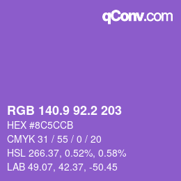 カラーコード: RGB 140.9 92.2 203 | qconv.com