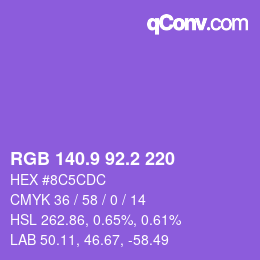 カラーコード: RGB 140.9 92.2 220 | qconv.com