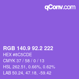 カラーコード: RGB 140.9 92.2 222 | qconv.com