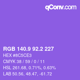 カラーコード: RGB 140.9 92.2 227 | qconv.com