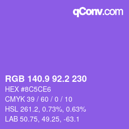 カラーコード: RGB 140.9 92.2 230 | qconv.com