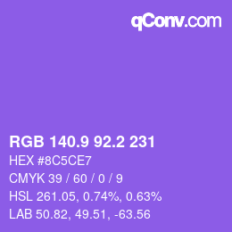 カラーコード: RGB 140.9 92.2 231 | qconv.com