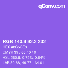 カラーコード: RGB 140.9 92.2 232 | qconv.com