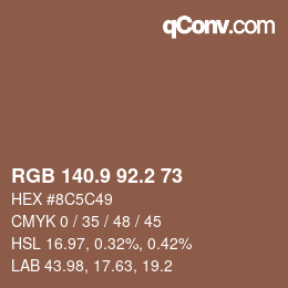 カラーコード: RGB 140.9 92.2 73 | qconv.com
