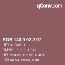 カラーコード: RGB 140.9 92.2 97 | qconv.com