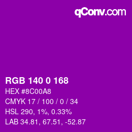 Color code: RGB 140 0 168 | qconv.com