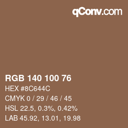 颜色代码: RGB 140 100 76 | qconv.com