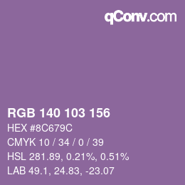 カラーコード: RGB 140 103 156 | qconv.com