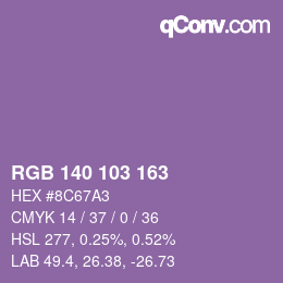 颜色代码: RGB 140 103 163 | qconv.com