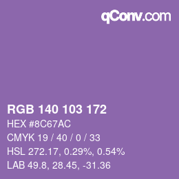 カラーコード: RGB 140 103 172 | qconv.com