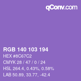 颜色代码: RGB 140 103 194 | qconv.com