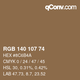 颜色代码: RGB 140 107 74 | qconv.com