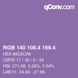 カラーコード: RGB 140 108.4 169.4 | qconv.com