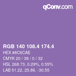 カラーコード: RGB 140 108.4 174.4 | qconv.com