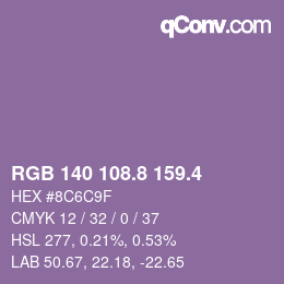 カラーコード: RGB 140 108.8 159.4 | qconv.com