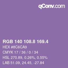 カラーコード: RGB 140 108.8 169.4 | qconv.com