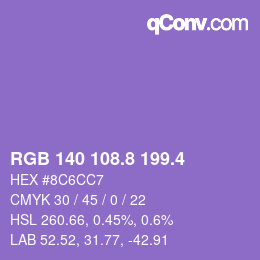 カラーコード: RGB 140 108.8 199.4 | qconv.com