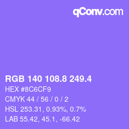 カラーコード: RGB 140 108.8 249.4 | qconv.com
