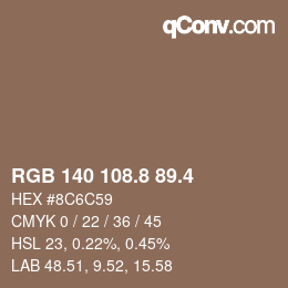 カラーコード: RGB 140 108.8 89.4 | qconv.com