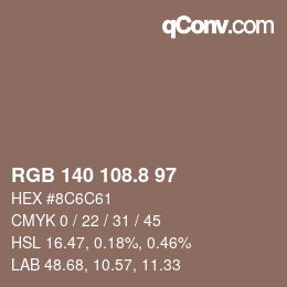 カラーコード: RGB 140 108.8 97 | qconv.com