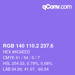 カラーコード: RGB 140 110.2 237.6 | qconv.com