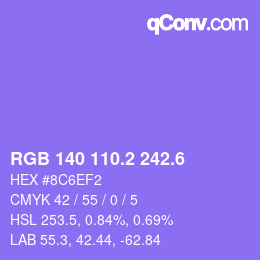 カラーコード: RGB 140 110.2 242.6 | qconv.com