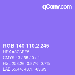 カラーコード: RGB 140 110.2 245 | qconv.com