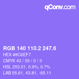 カラーコード: RGB 140 110.2 247.6 | qconv.com