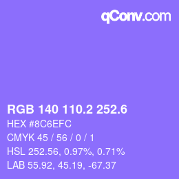 カラーコード: RGB 140 110.2 252.6 | qconv.com