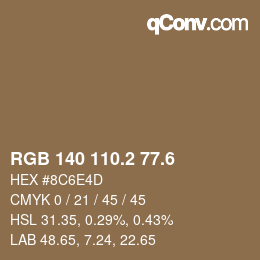 カラーコード: RGB 140 110.2 77.6 | qconv.com