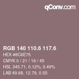 カラーコード: RGB 140 110.6 117.6 | qconv.com