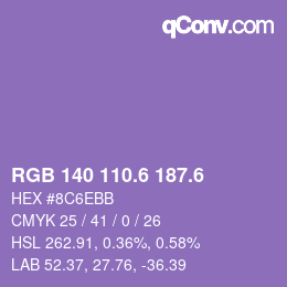 カラーコード: RGB 140 110.6 187.6 | qconv.com