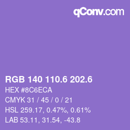 カラーコード: RGB 140 110.6 202.6 | qconv.com
