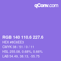 カラーコード: RGB 140 110.6 227.6 | qconv.com
