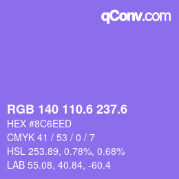カラーコード: RGB 140 110.6 237.6 | qconv.com