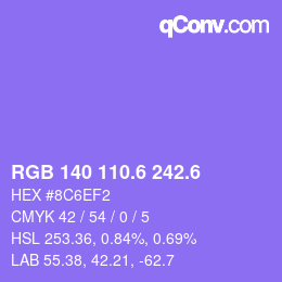 カラーコード: RGB 140 110.6 242.6 | qconv.com