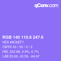 カラーコード: RGB 140 110.6 247.6 | qconv.com