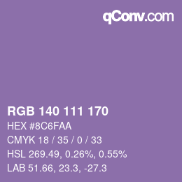 颜色代码: RGB 140 111 170 | qconv.com