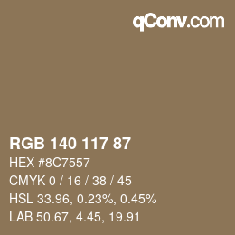 Farbcode: RGB 140 117 87 | qconv.com
