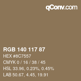 Color code: RGB 140 117 87 | qconv.com