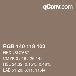 Código de color: RGB 140 118 103 | qconv.com