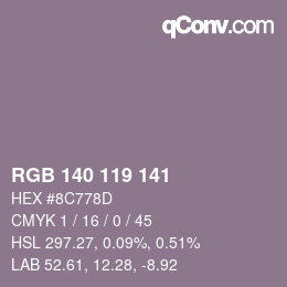 Color code: RGB 140 119 141 | qconv.com