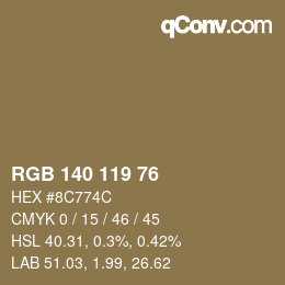 Color code: RGB 140 119 76 | qconv.com