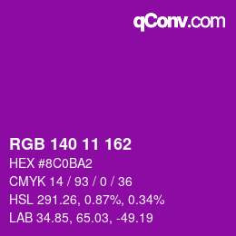 Color code: RGB 140 11 162 | qconv.com